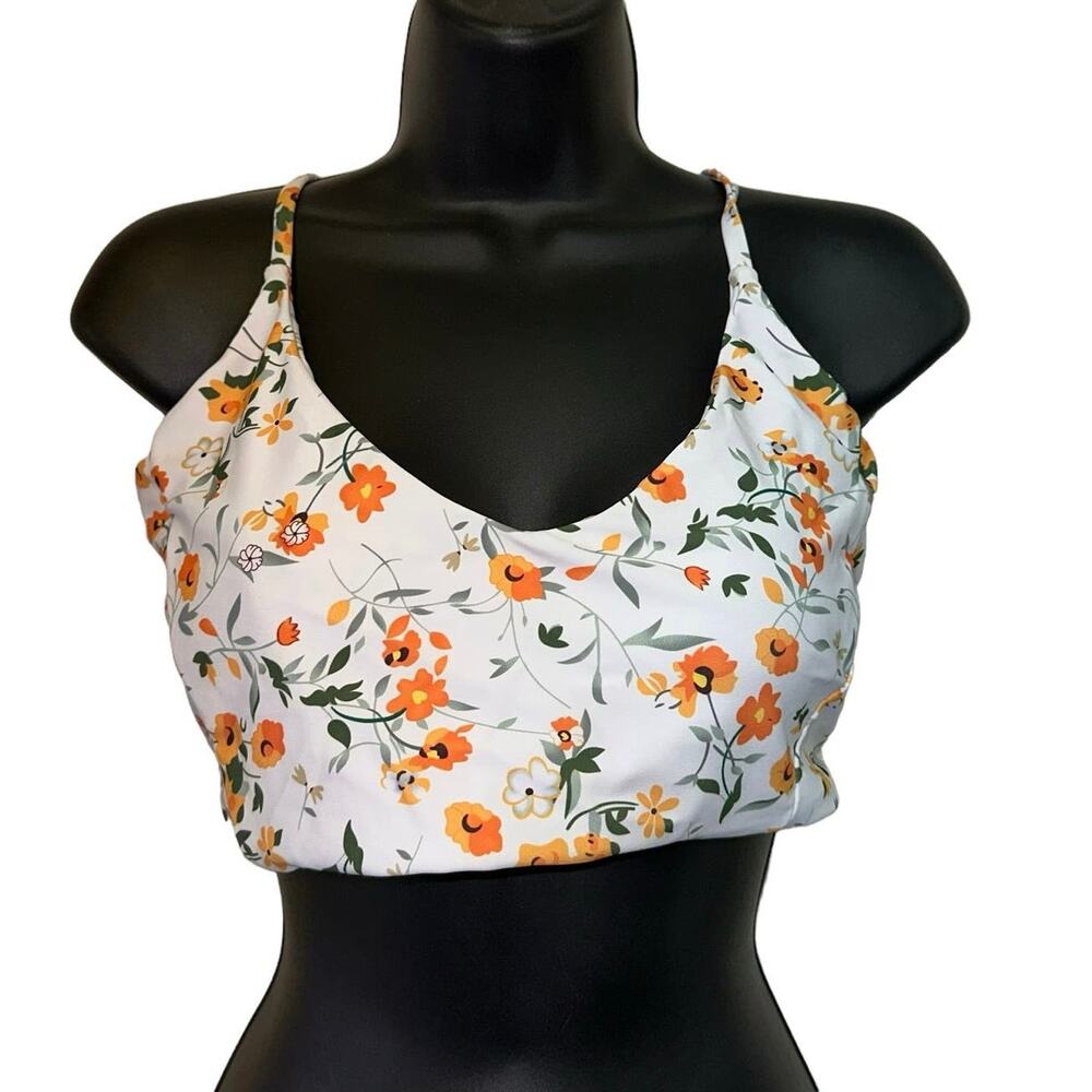 Shein 1X Floral Bikini Top White Orange Tie Back Bralette Style Swim Top